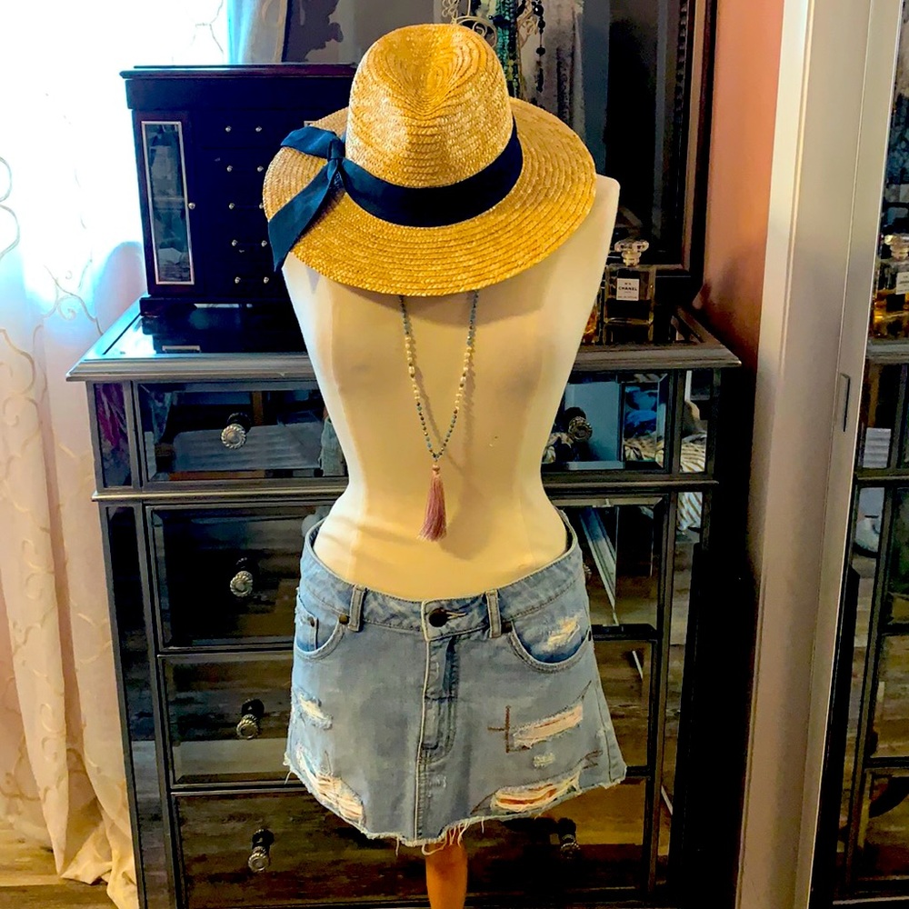 Free People Distressed Denim Mini Skirt